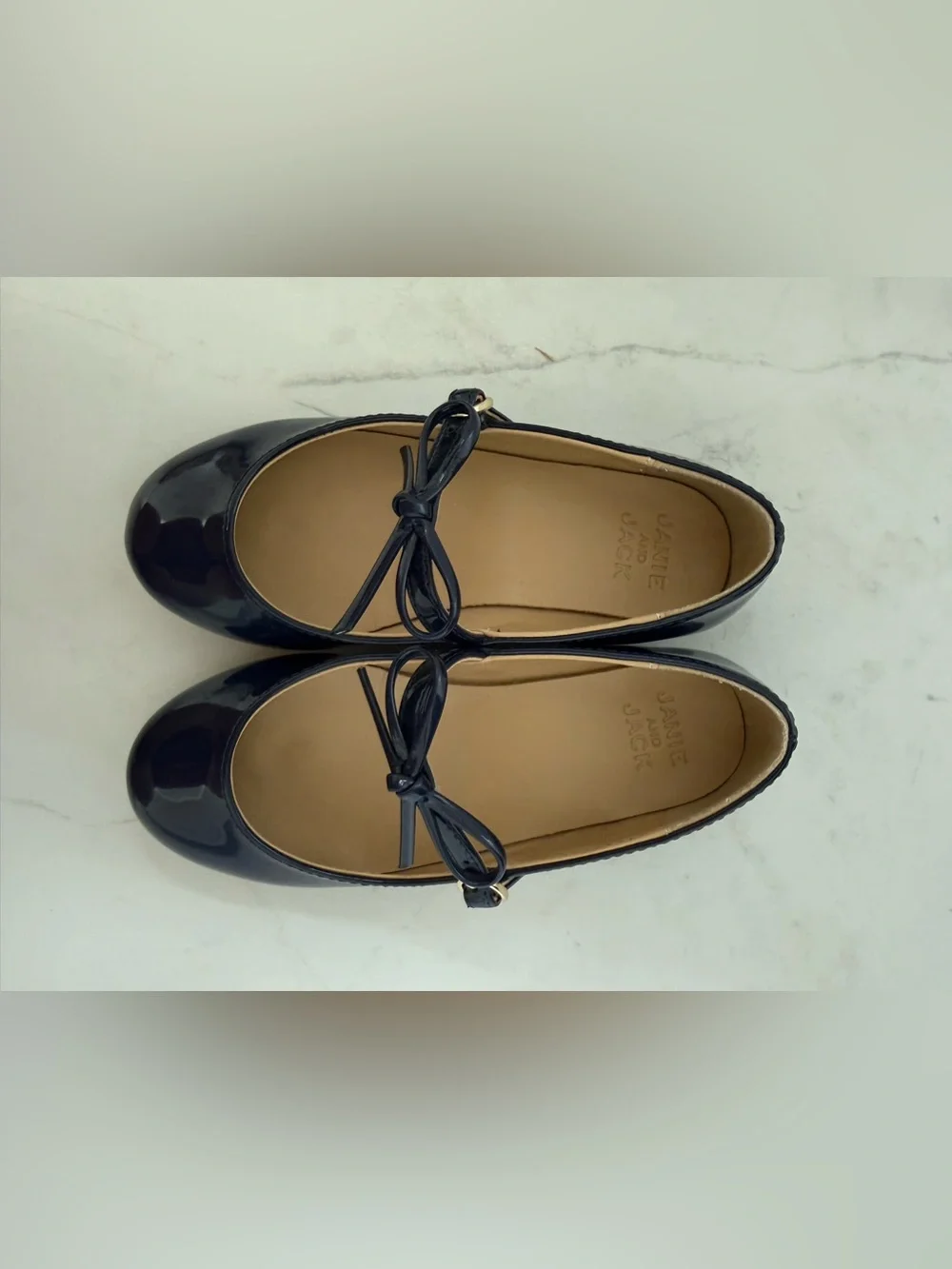 Janie and Jack Girls Navy and Tan Leather Ballet Flats size 11T